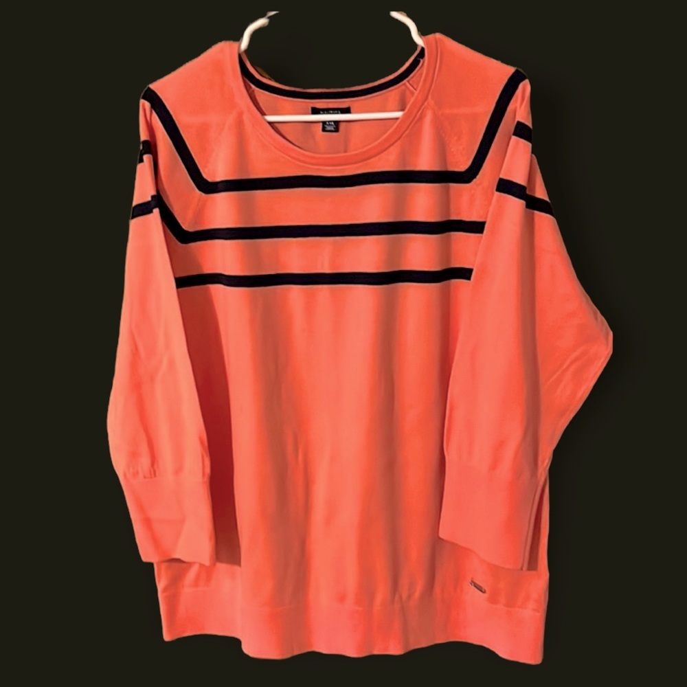 Nautical - XXL - peach with navy blue stripes sweater.